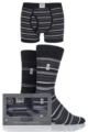 Mens 3 Pack Jeep Spirit Gift Boxed Mixed Striped Boxer Shorts and Socks - Black / Charcoal
