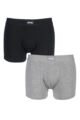 Mens 2 Pack Jeep Cotton Plain Fitted Hipster Trunks - Black / Grey Marl
