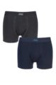 Mens 2 Pack Jeep Cotton Plain Fitted Hipster Trunks - Navy / Charcoal