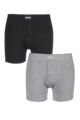 Mens 2 Pack Jeep Cotton Plain Fitted Button Front Trunk Boxer Shorts - Black / Grey Marl