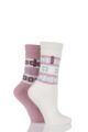 Ladies 2 Pair Jeep Fair Isle Jacquard Socks - Pink / Cream