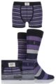 Mens 3 Pack Jeep Spirit Gift Boxed Striped Trunks and Socks - Black / Purple / Grey