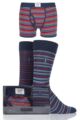 Mens 3 Pack Jeep Spirit Gift Boxed Striped Trunks and Socks - Navy / Red / Grey