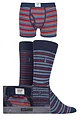 Mens 3 Pack Jeep Spirit Gift Boxed Striped Trunks and Socks - Navy / Red / Grey