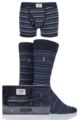Mens 3 Pack Jeep Spirit Gift Boxed Striped Trunks and Socks - Navy / Turquoise