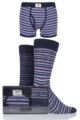 Mens 3 Pack Jeep Spirit Gift Boxed Striped Trunks and Socks - Purple / Denim