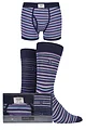 Mens 3 Pack Jeep Spirit Gift Boxed Striped Trunks and Socks - Purple / Denim