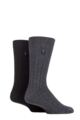 Mens 2 Pair Jeep Cotton Blend Ribbed Boot Socks - Black / Charcoal