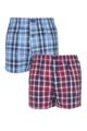 Mens 2 Pair Jeep 100% Cotton Woven Boxers - Blue / Red