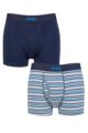 Mens 2 Pack Jeep Plain and Striped Cotton Keyhole Trunks - Navy / Blue