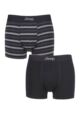 Mens 2 Pack Jeep Plain and Striped Fitted Trunks - Black / Charcoal