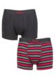 Mens 2 Pack Jeep Plain and Striped Fitted Trunks - Charcoal / Berry