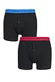 Mens 2 Pack Jeff Banks Plymouth Button Cotton Boxer Shorts - Black / Blue / Red