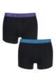 Mens 2 Pack Jeff Banks Plymouth Button Cotton Boxer Shorts - Black / Purple / Teal