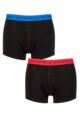 Mens 2 Pack Jeff Banks Plymouth Button Cotton Boxer Shorts - Black Blue / Red