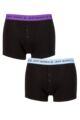 Mens 2 Pack Jeff Banks Plymouth Button Cotton Boxer Shorts - Black Blue / Purple