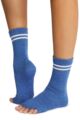 Ladies 1 Pair ToeSox Organic Cotton Full Toe Grip Crew Socks - Royal Blue
