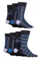 Mens 7 Pair Jeff Banks Recycled Cotton Patterned Socks with Gift Tag - Zig Zag Navy