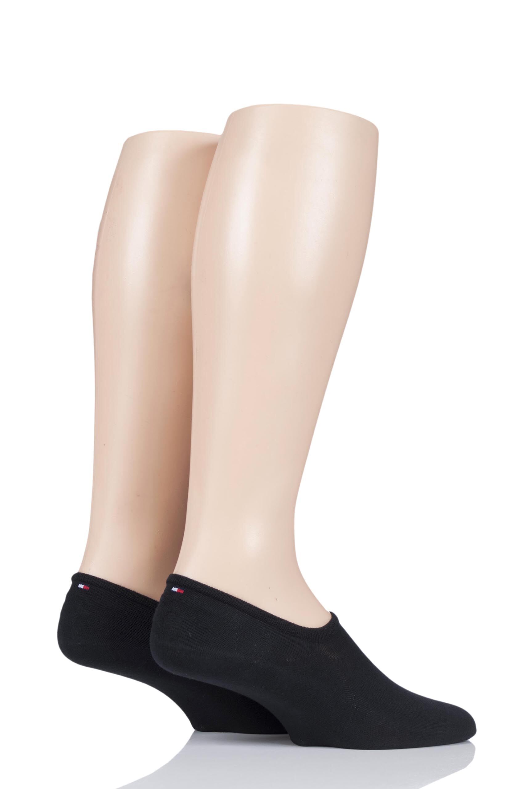Image of 2 Pair Black Plain Cotton Invisible Footie Socks Men's 9-11 Mens - Tommy Hilfiger