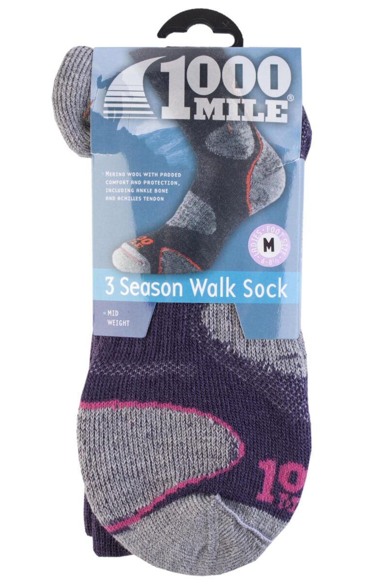 Ladies 1 Pair 1000 Mile 3 Seasons Merino Wool Walking Socks From