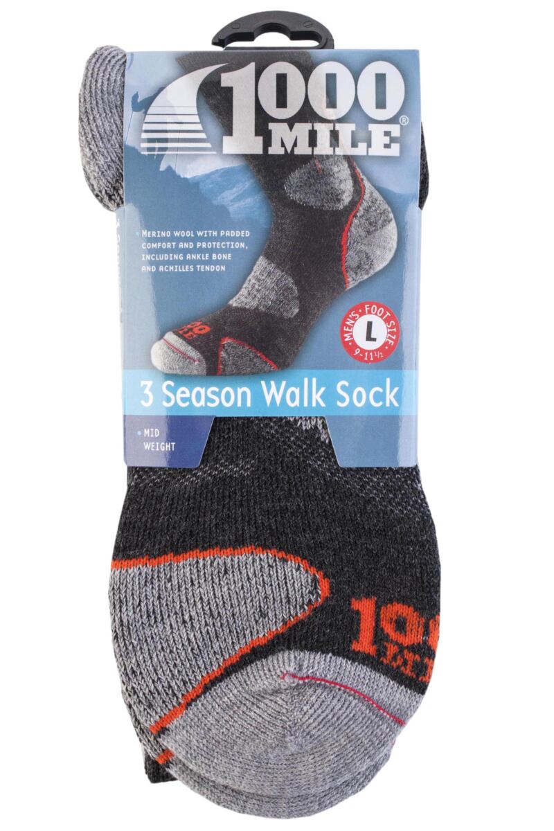 Mens and Ladies 1 Pair 1000 Mile 3 Seasons Merino Wool Walking Socks