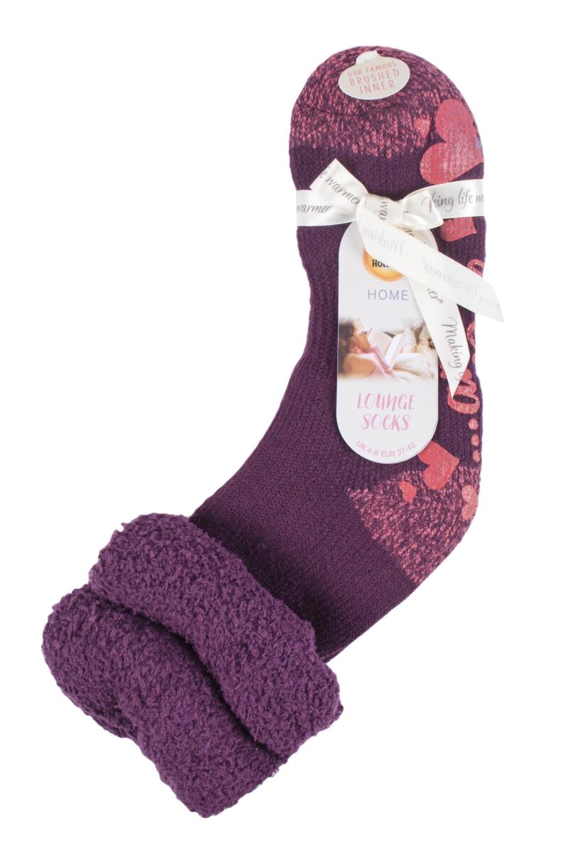Ladies 1 Pair Heat Holders Lounge Feather Top Socks from