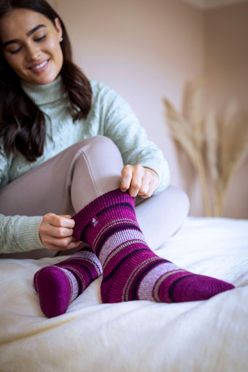 Ladies 1 Pair SOCKSHOP Heat Holders 2.3 TOG Patterned Thermal Socks