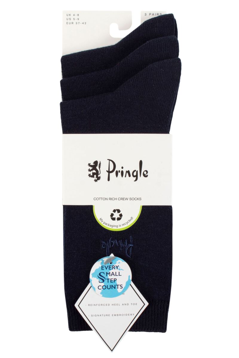 Ladies 3 Pair Pringle Plain Cotton and Recycled Polyester Socks