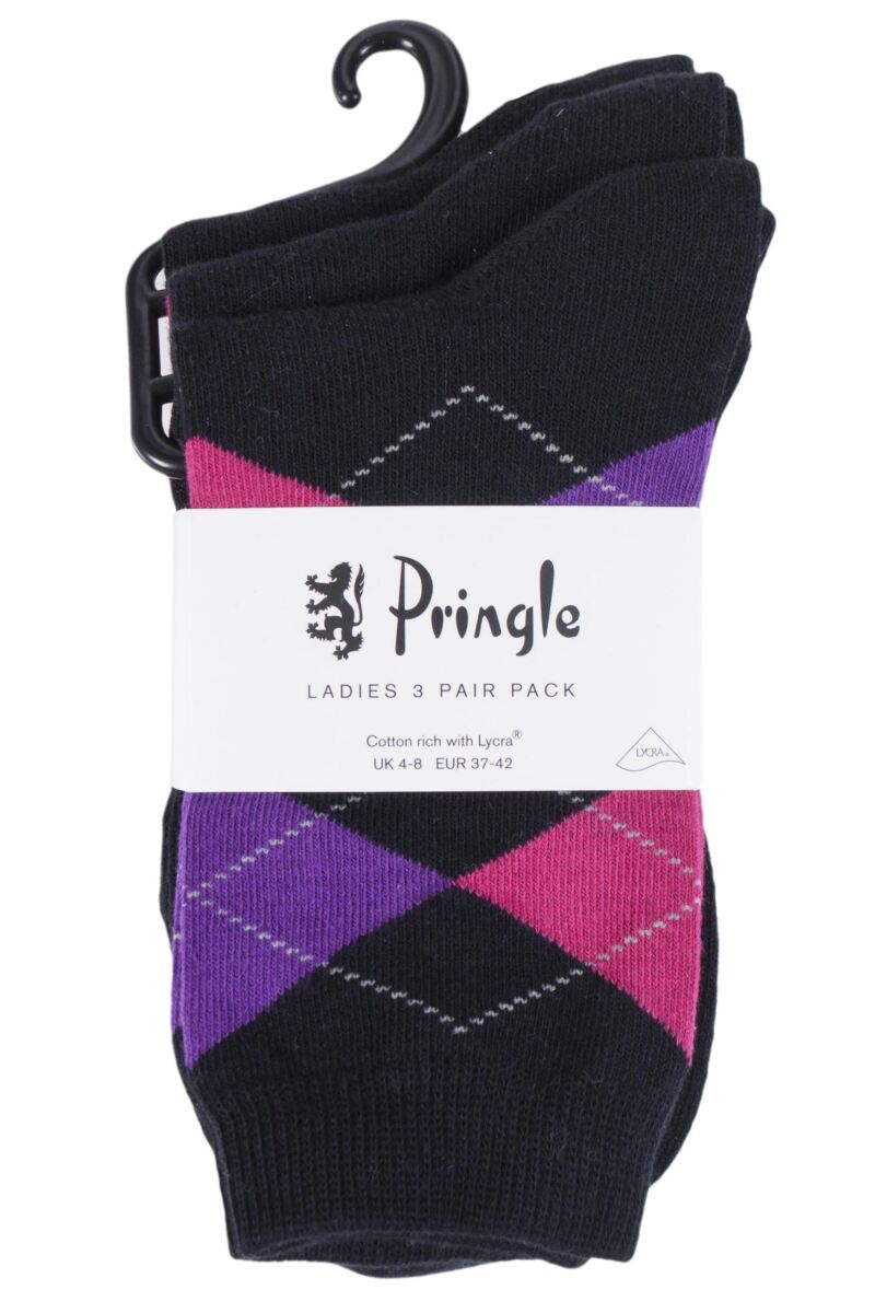 Ladies 3 Pair Pringle Louise Argyle Cotton Socks From