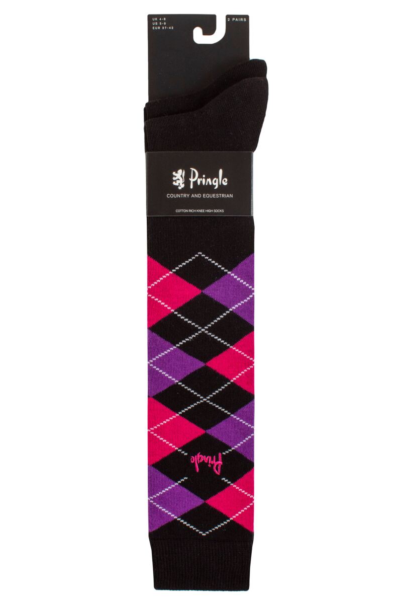 Ladies 2 Pair Pringle Country and Equestrian Cotton Knee High Socks