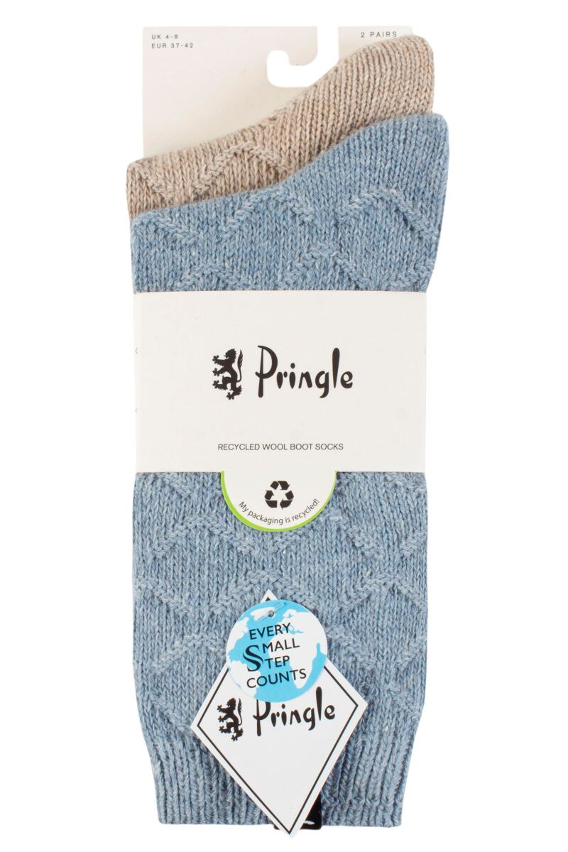 Ladies 2 Pair Pringle Recycled Wool Boot Socks