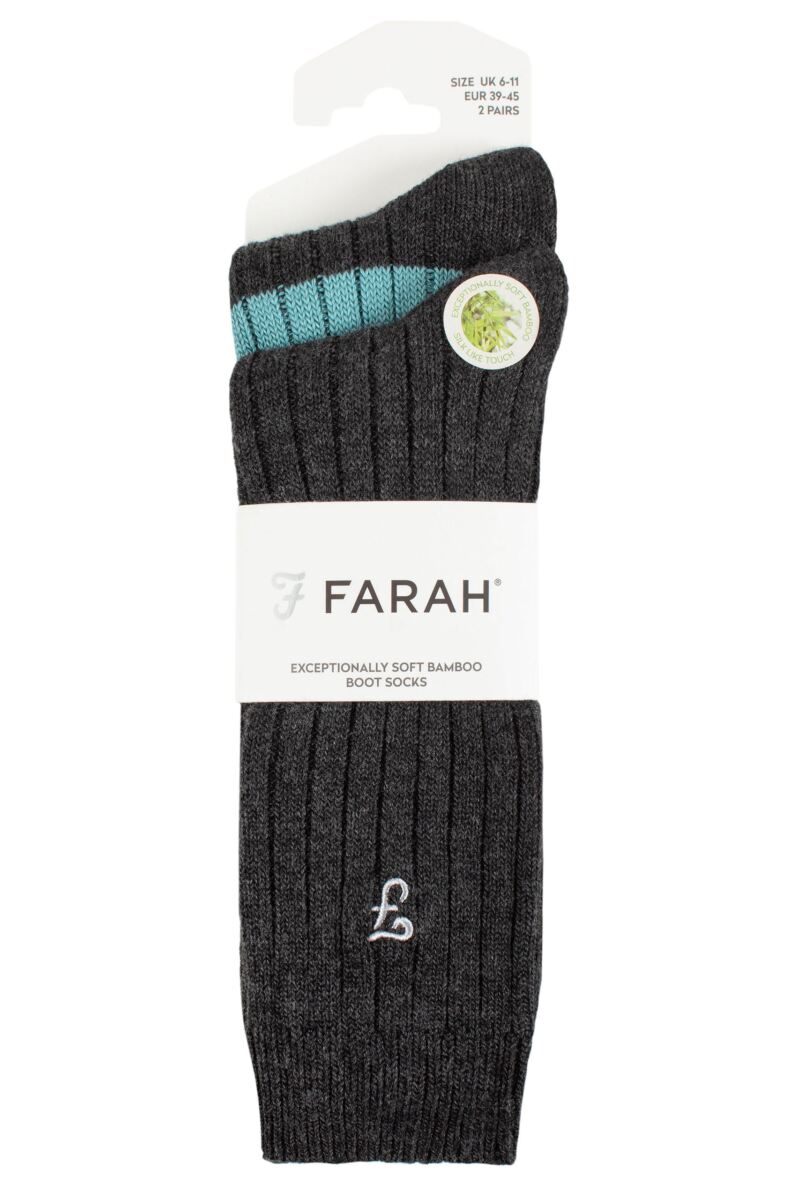 Mens 2 Pair Farah Bamboo Boot Socks