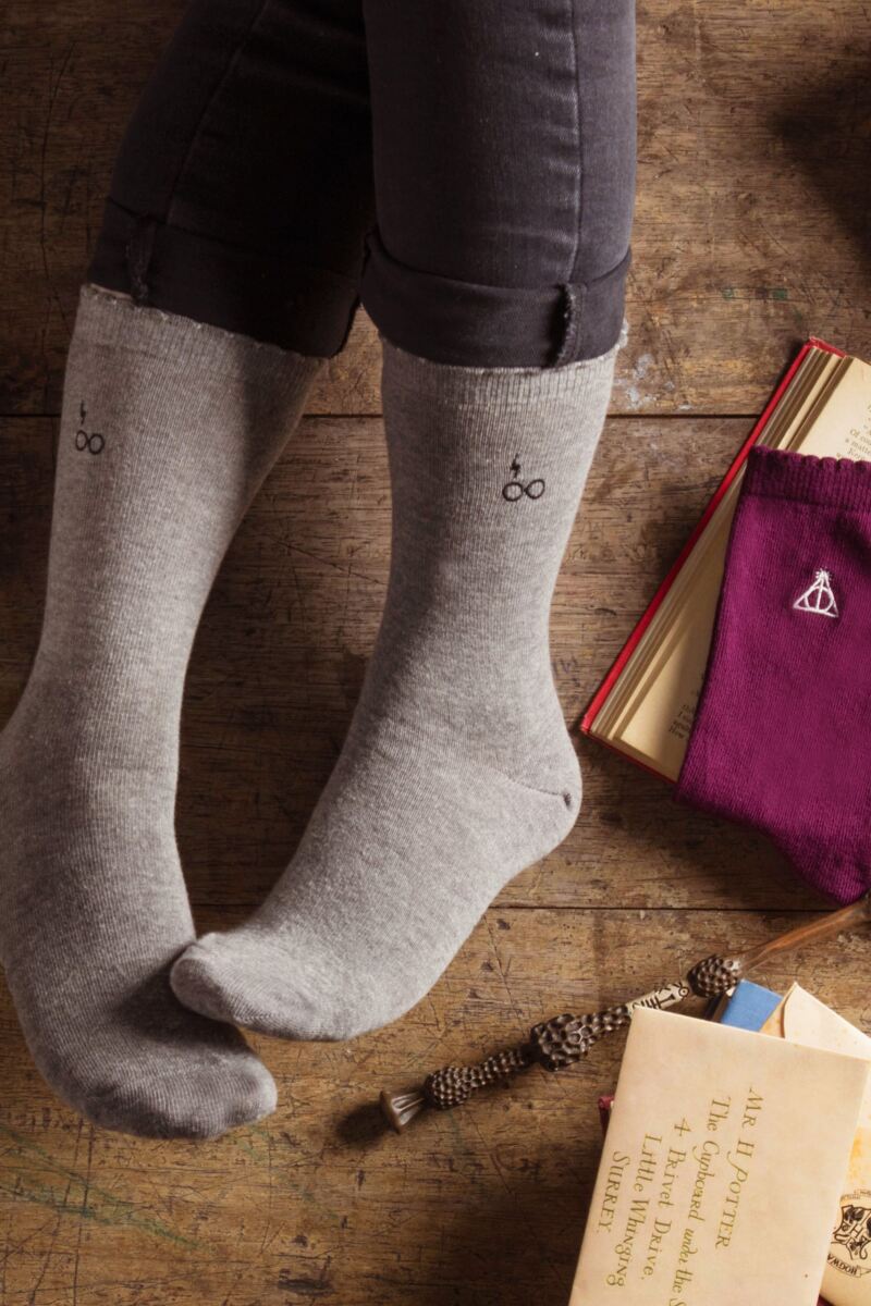 Ladies 3 Pair Harry Potter Embroidered Detail Cotton Socks