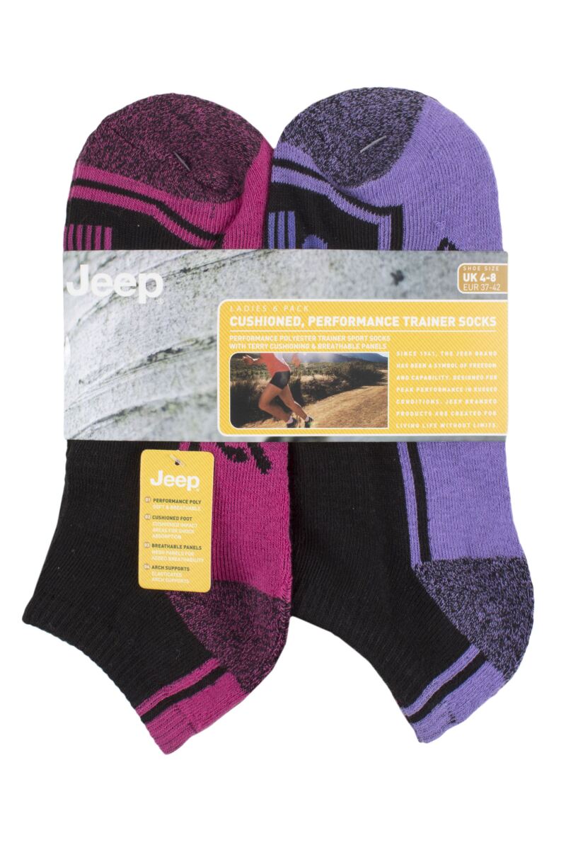 Ladies 6 Pair Jeep Performance Polyester Cushioned Trainer Socks from
