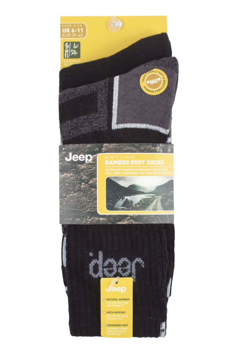 Mens 2 Pair Jeep Exclusive to Bamboo Boot Socks from