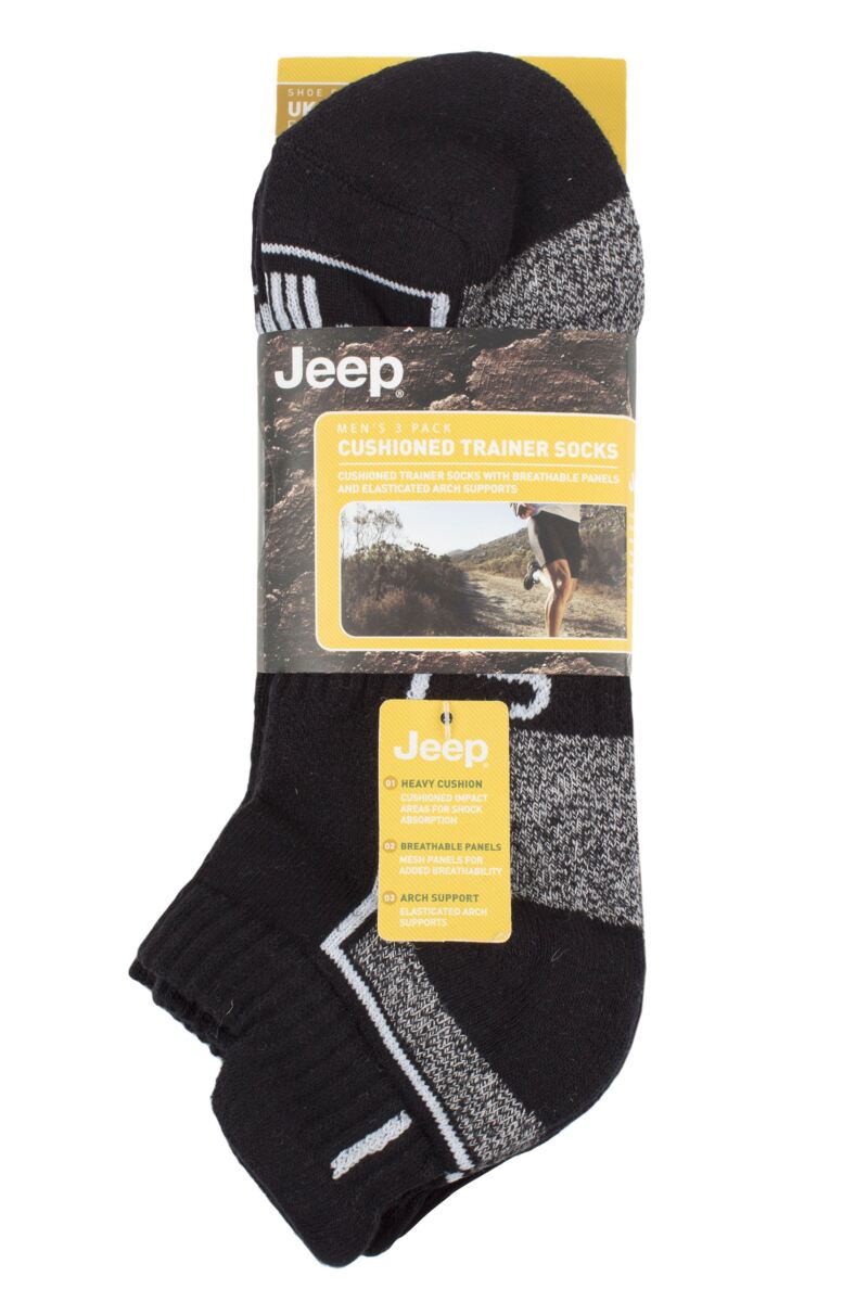 Mens 3 Pair Jeep Cushioned Trainer Socks from