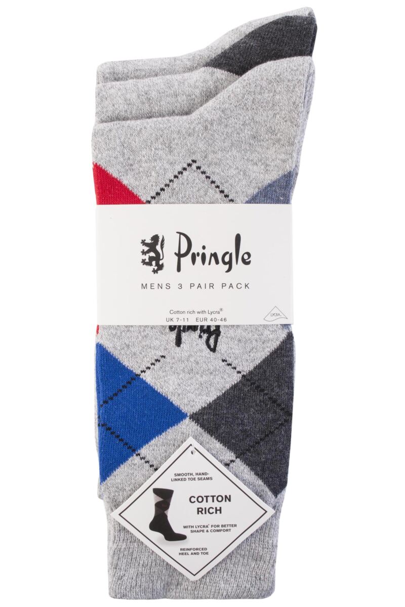 3 Pair New Waverley Argyle Patterned and Plain Socks Men's - Pringle