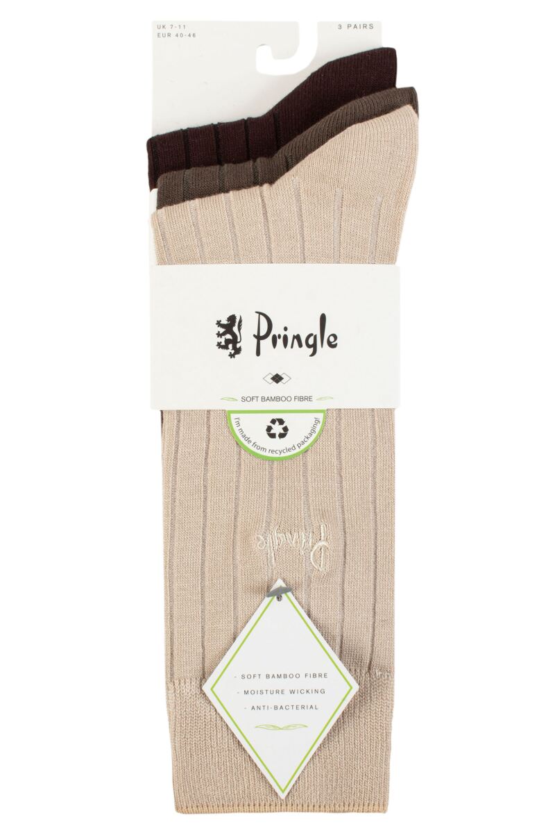 Mens 3 Pair Pringle Ribbed Bamboo Socks from