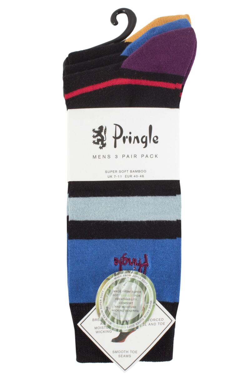 Mens 3 Pair Pringle Striped and Spotted Bamboo Socks