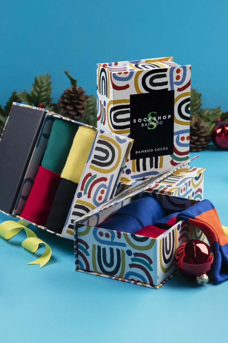 Mens 4 Pair SOCKSHOP Gift Boxed Bamboo Colour Burst Socks