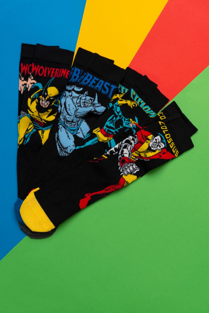 Mens 4 Pair SOCKSHOP Marvel X-Men Wolverine, Beast, Cyclops and Colossus Cotton Socks