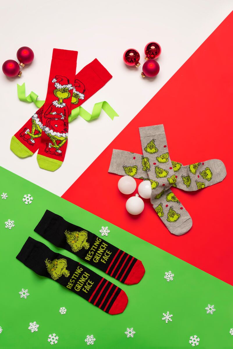 Mens and Ladies 3 Pair SOCKSHOP Grinch Cotton Socks