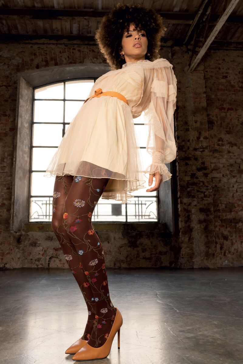 Ladies 1 Pair Trasparenze Platino Floral Knit Opaque Tights