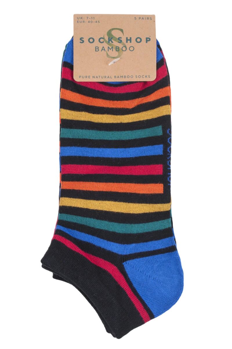 Mens 5 Pair Bamboo Striped Trainer Socks from