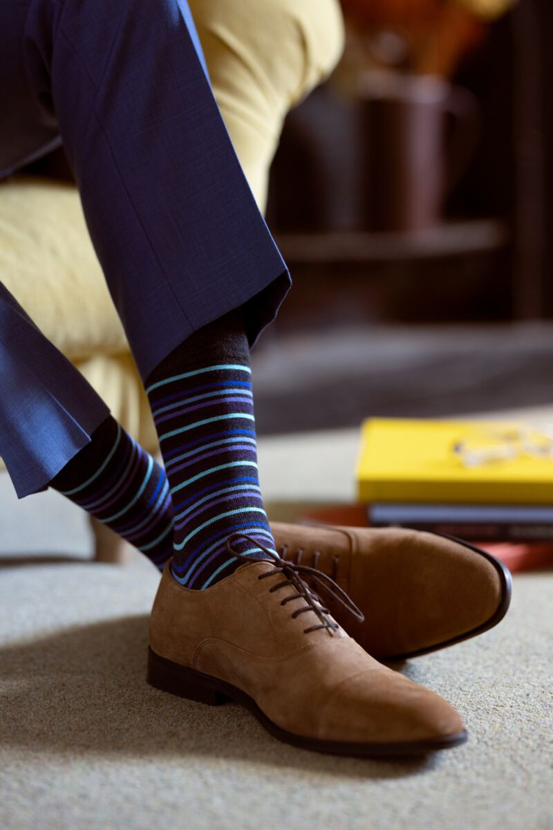 SOCKSHOP 1 Pair Striped Colour Burst Bamboo Socks with Smooth Toe Seams