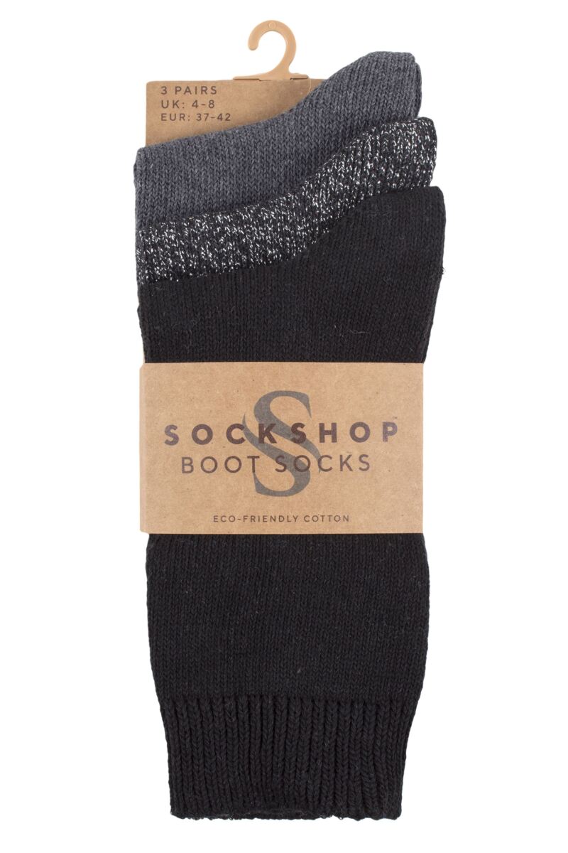 Ladies 3 Pair SOCKSHOP Plain Cotton and Lurex Boot Socks from SockShop