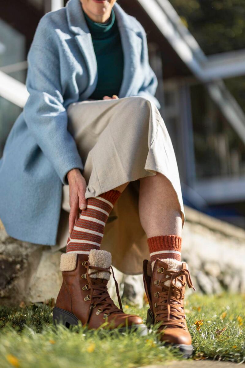 Ladies 2 Pair SOCKSHOP Wool Mix Striped and Plain Boot Socks