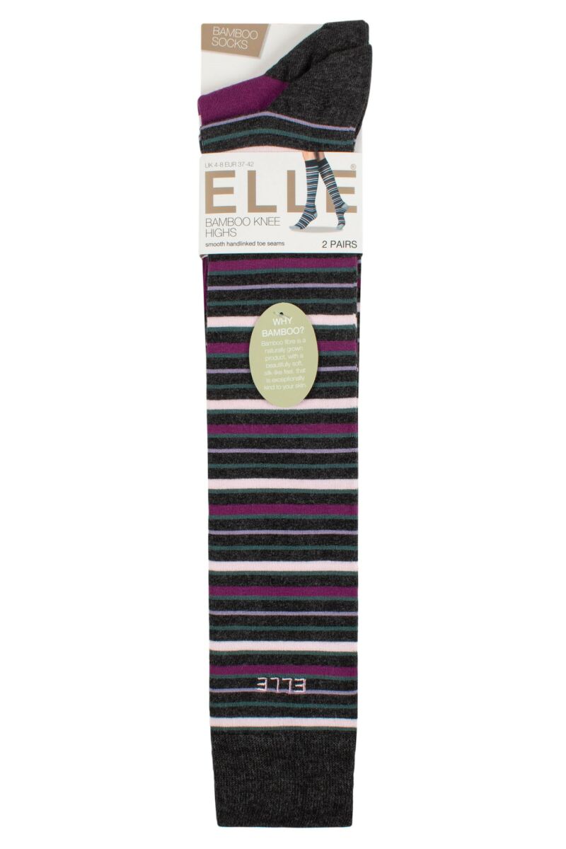 Elle Bamboo Striped and Plain Knee High Socks