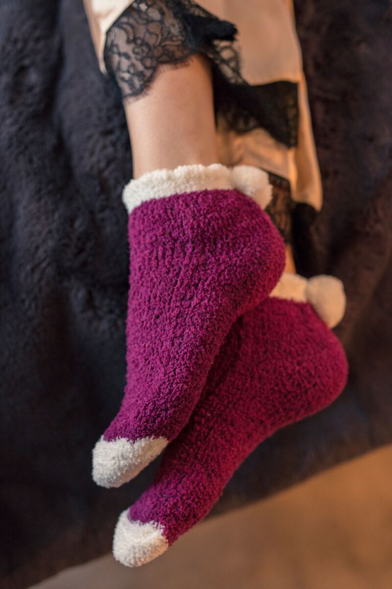 Ladies 2 Pair Elle Cable Cosy Anklet Socks with Pom Poms