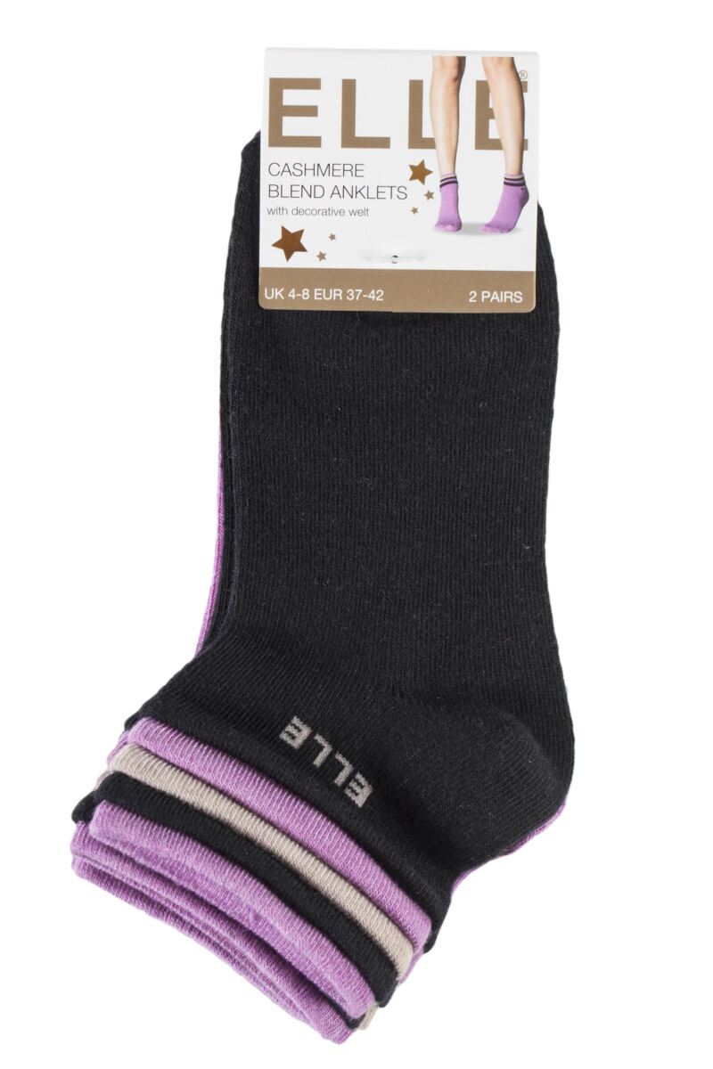 2 Pair Frilly Welt Cashmere Blend Ankle Socks Ladies - Elle
